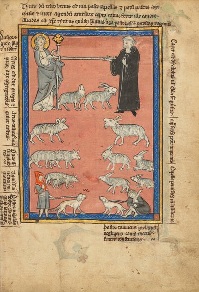 Christus en een monnik die de uiteinden van een staf vasthouden en twee herders met hun kudde door Unbekannt Unbekannt
